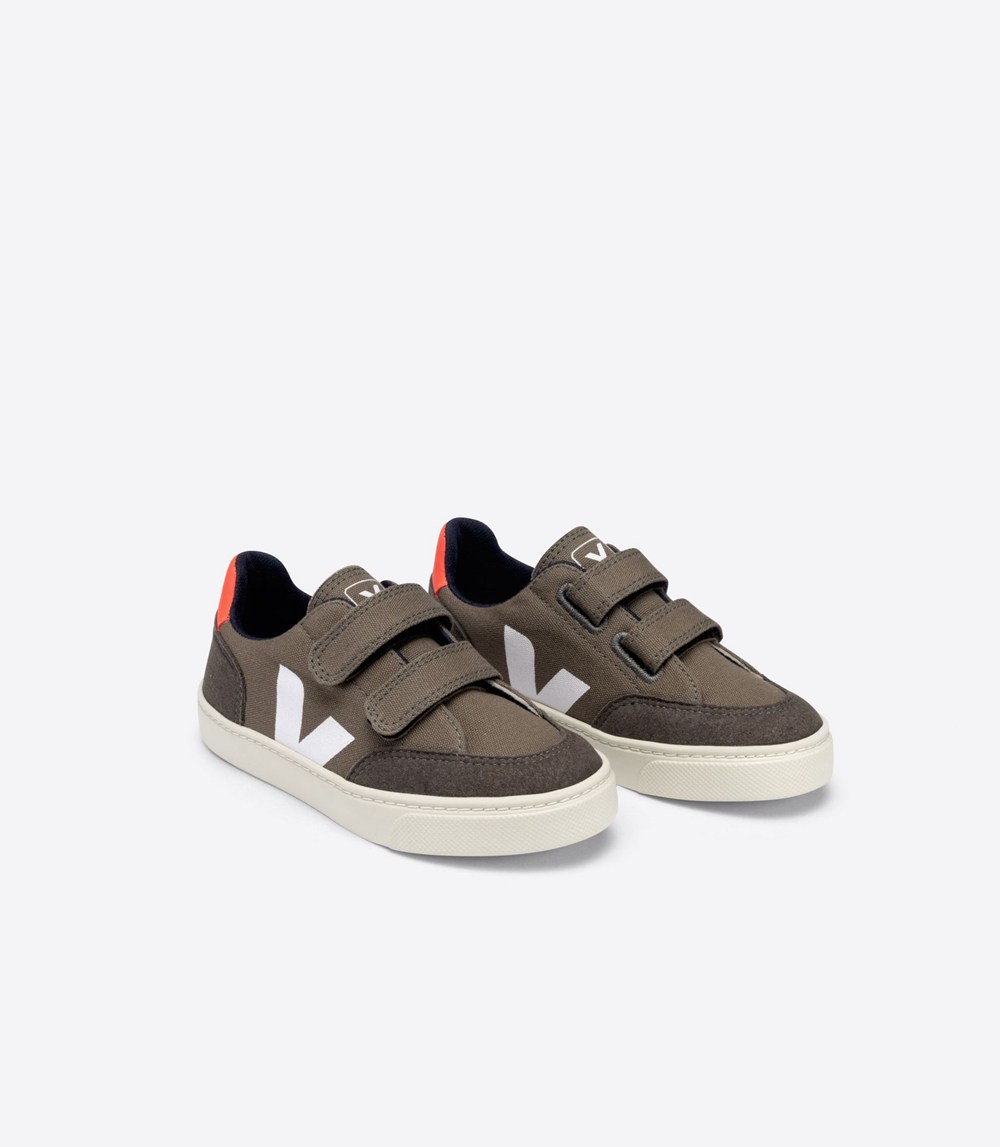 Veja Sneakers Kids - V-12 Velcro Canvas - Grey/Orange/White - 3012DTIOQ